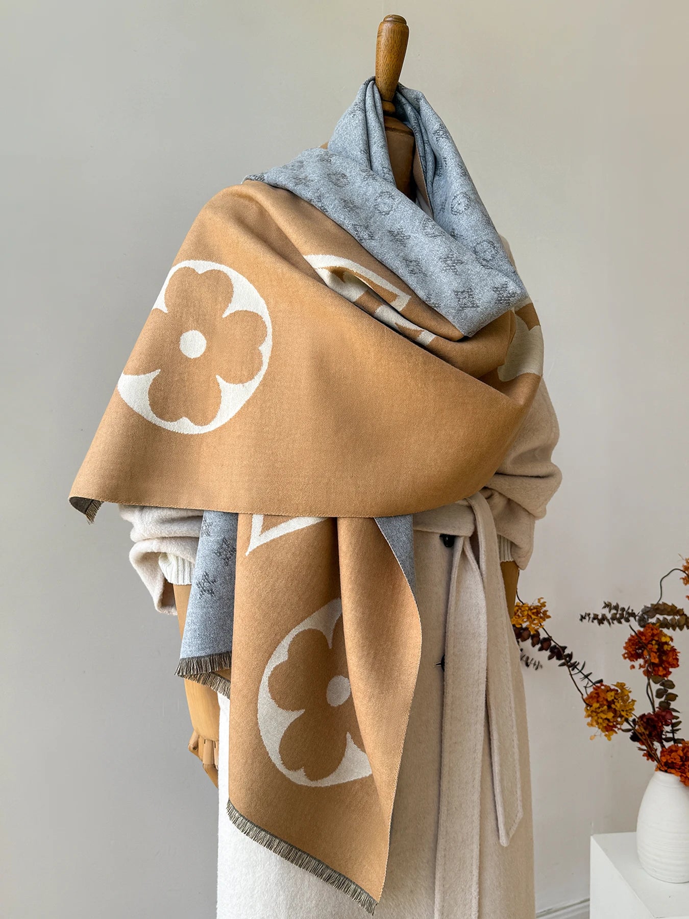 Winter Faux Shawl Warm Jacquard Scarf Versatile Blanket Use Neck Protection New Style