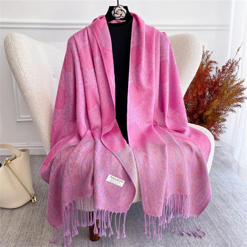 Scarf Cashmere Women Jacquard Pashmina Design Floral Female Thick Blanket Soft Bufanda Warm Shawl Poncho Stole