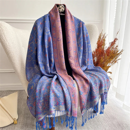 Scarf Cashmere Women Jacquard Pashmina Design Floral Female Thick Blanket Soft Bufanda Warm Shawl Poncho Stole