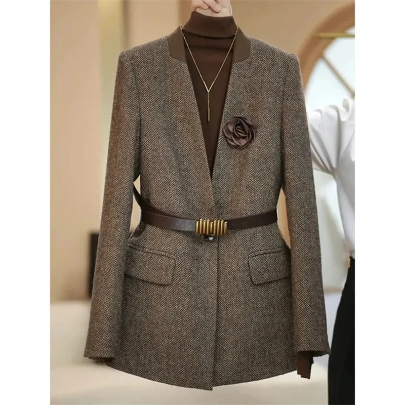 Coffee Suit Jacket Long Sleeve Suit Jacket Top