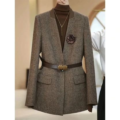 Coffee Suit Jacket Long Sleeve Suit Jacket Top
