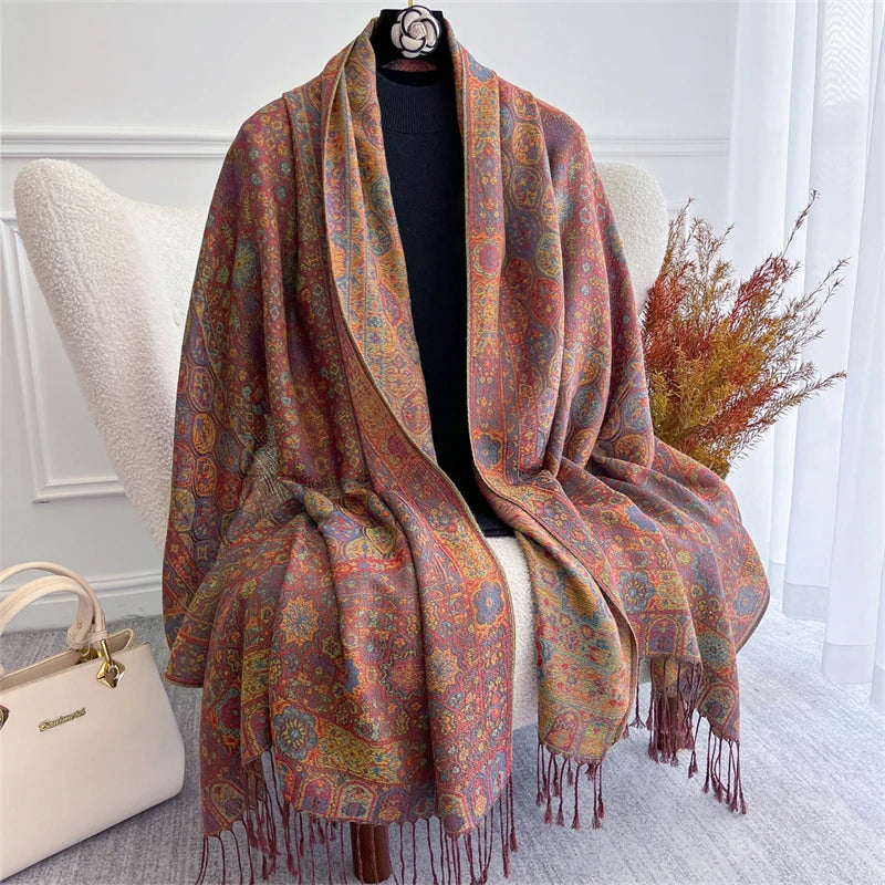 Scarf Cashmere Women Jacquard Pashmina Design Floral Female Thick Blanket Soft Bufanda Warm Shawl Poncho Stole