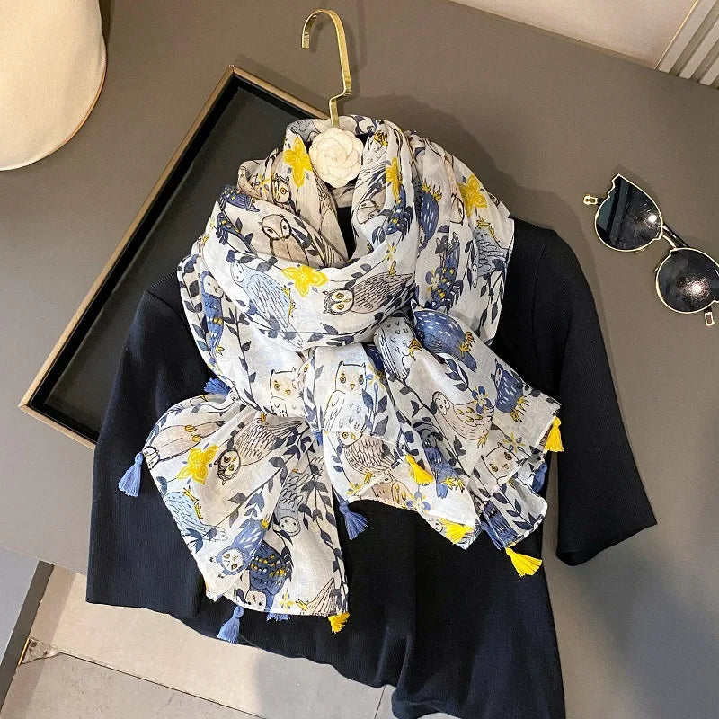 Viscose Cotton Scarf Aztec Paisley Floral Shawl Wraps Lady Thin Scarves Fashion Tassel