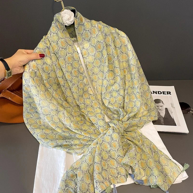 Viscose Cotton Scarf Aztec Paisley Floral Shawl Wraps Lady Thin Scarves Fashion Tassel