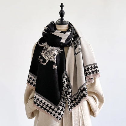 Luxury Women's Winter Cashmere Scarf - Horse Printed Tasseled Pashmina Shawl Wrap, Bandana & Poncho