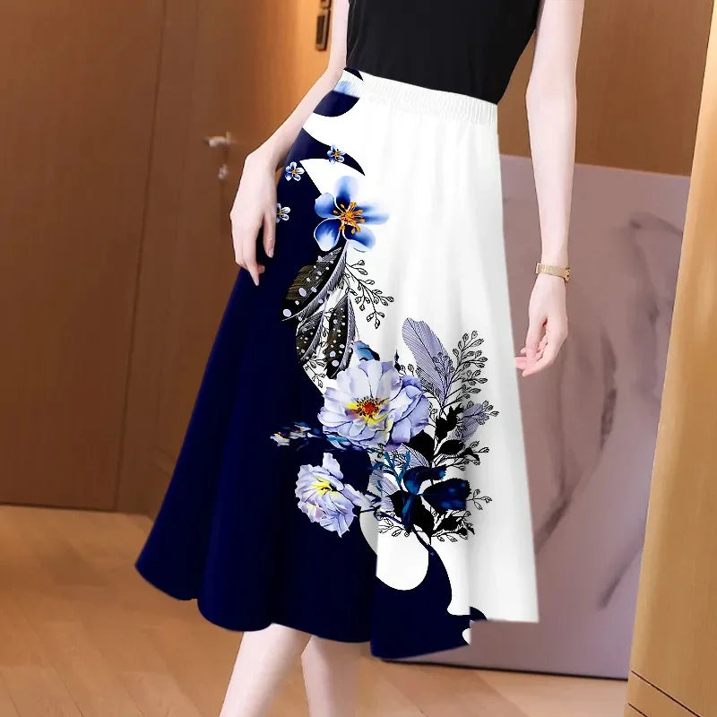 Skirt Hanging Over The Knee High Waist Printing Skirts Female