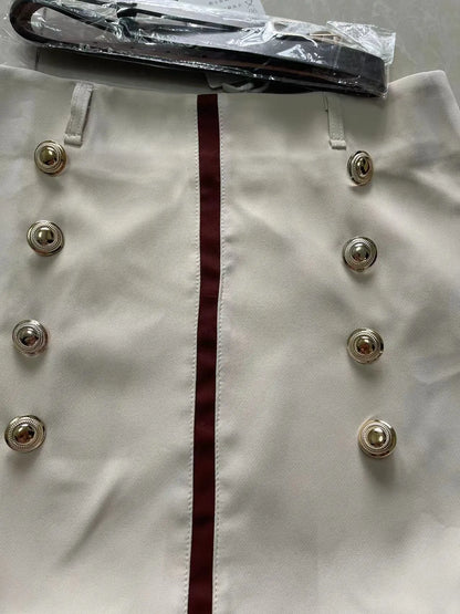 Elegant Office Skirt Women Fashion Double-breasted with Belt