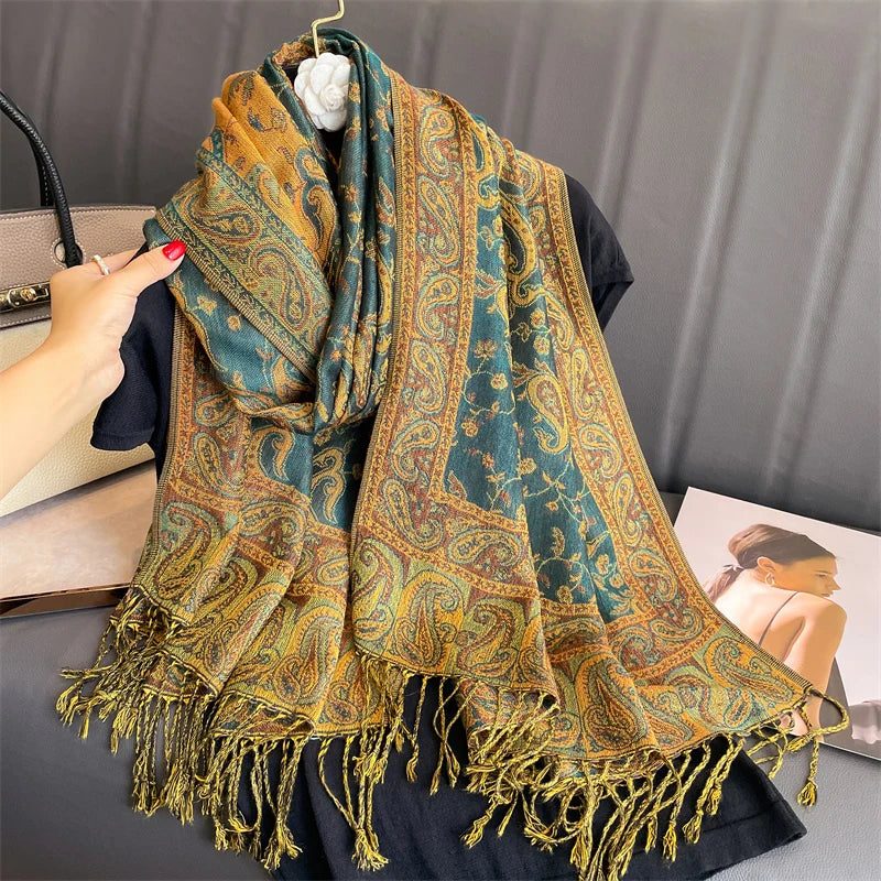Pashmina Shawl Lady Wrap Warm Winter Scarves Design Print Female Foulard Cotton Stoles Scarf 2023