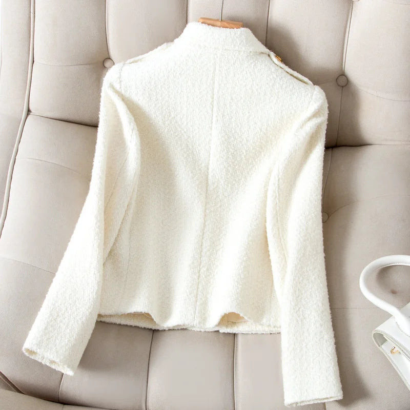 Tweed Suit Jacket Ladies Casual Office Female Blazer Outerwear Tops