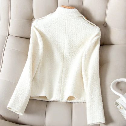 Tweed Suit Jacket Ladies Casual Office Female Blazer Outerwear Tops