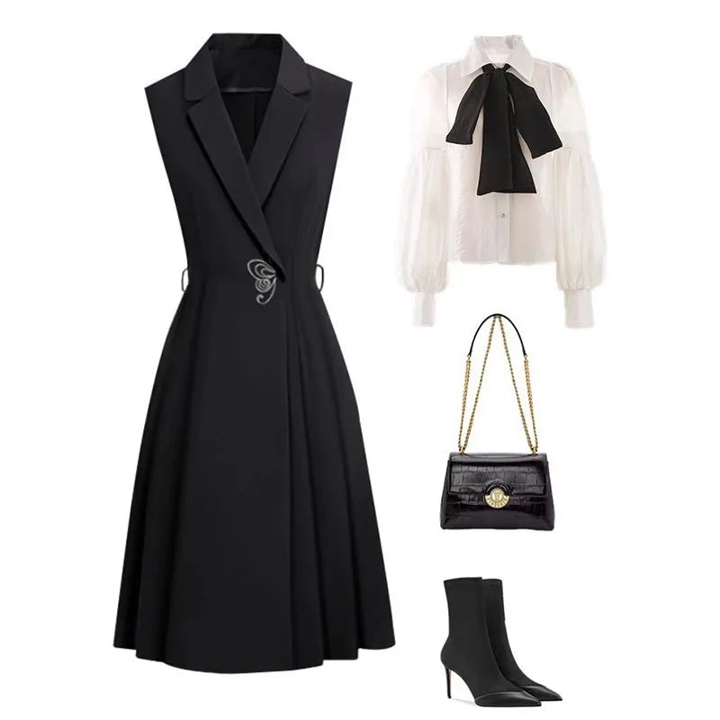 Long Slim Blazer Vest Ladies Sleeveless High Coat