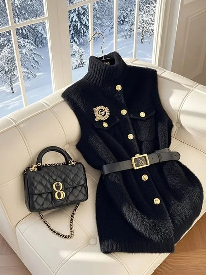 Button Knitted Solid Color Women Thin Tank Top