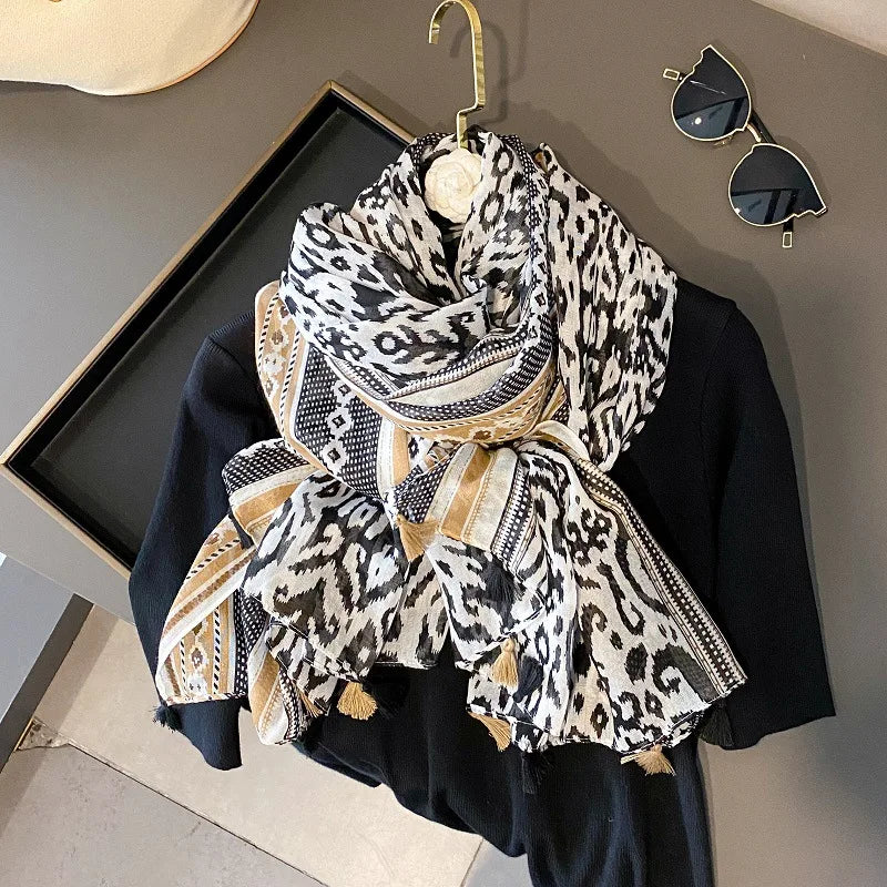 Viscose Cotton Scarf Aztec Paisley Floral Shawl Wraps Lady Thin Scarves Fashion Tassel