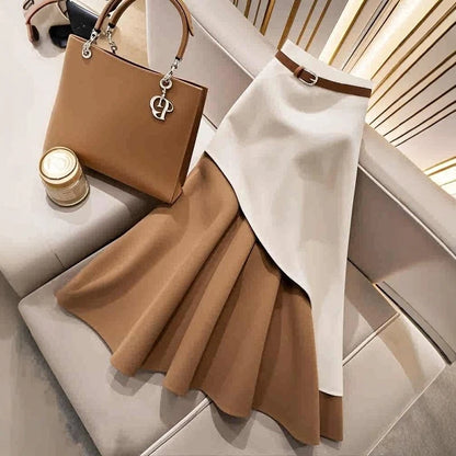 Casual Brown White Patchwork Skirt