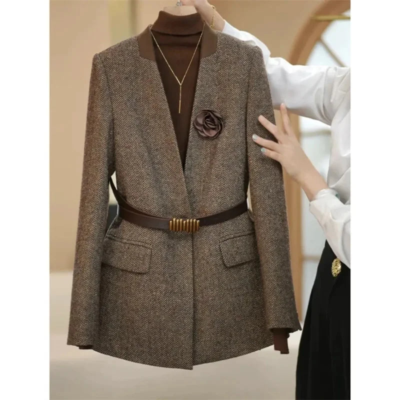 Coffee Suit Jacket Long Sleeve Suit Jacket Top