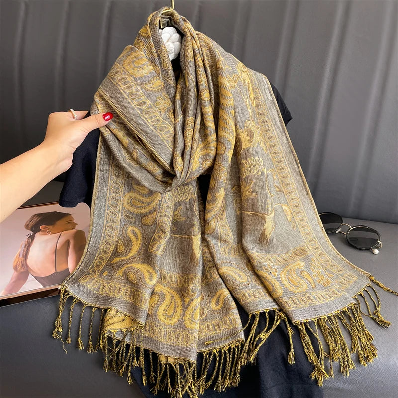 Pashmina Shawl Lady Wrap Warm Winter Scarves Design Print Female Foulard Cotton Stoles Scarf 2023