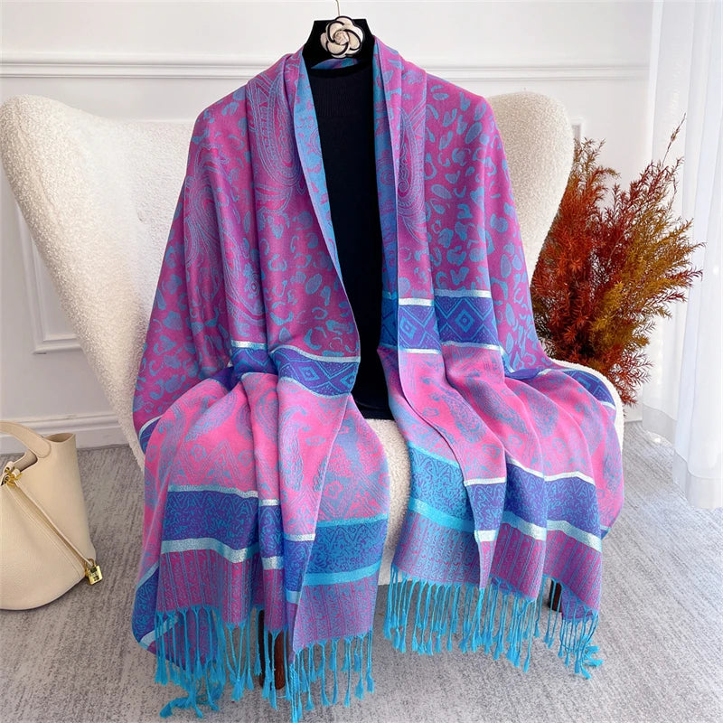 Scarf Cashmere Women Jacquard Pashmina Design Floral Female Thick Blanket Soft Bufanda Warm Shawl Poncho Stole