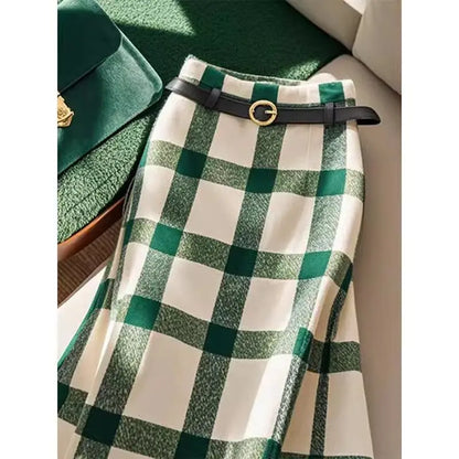French Elegant Plaid Woolen Skirt
