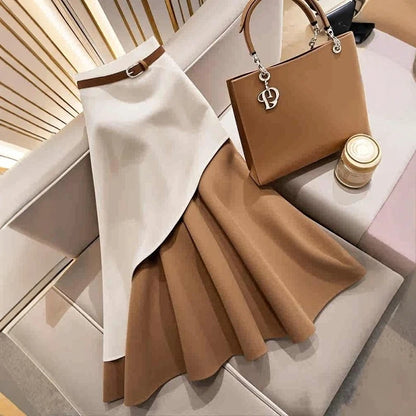Casual Brown White Patchwork Skirt