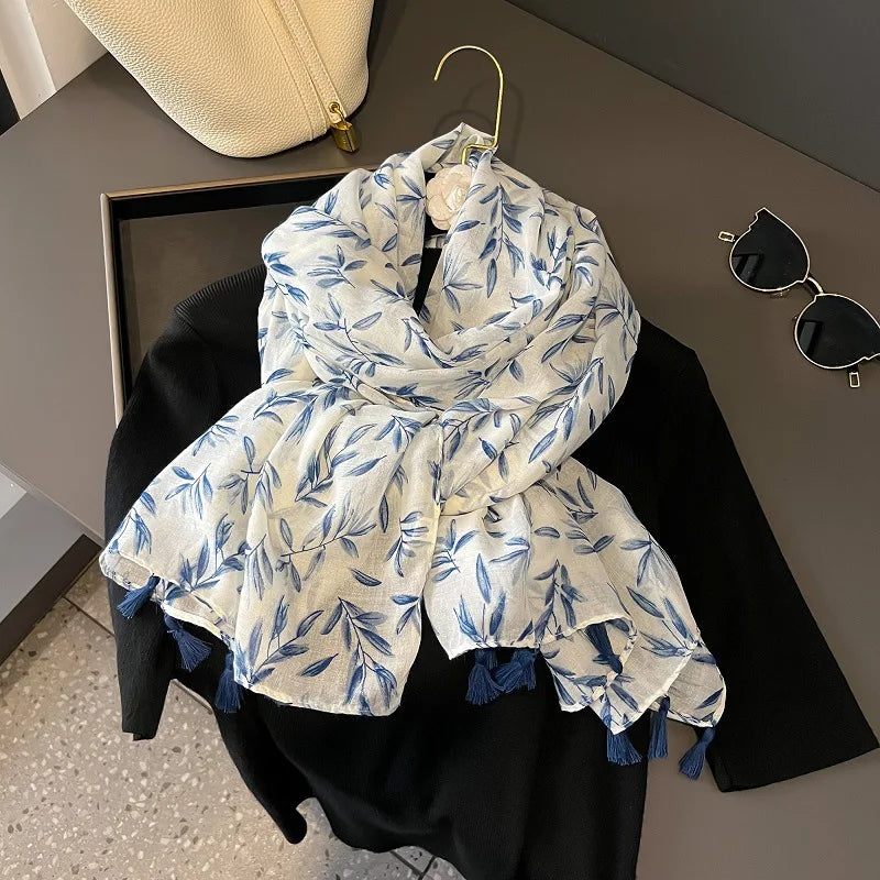 Viscose Cotton Scarf Aztec Paisley Floral Shawl Wraps Lady Thin Scarves Fashion Tassel