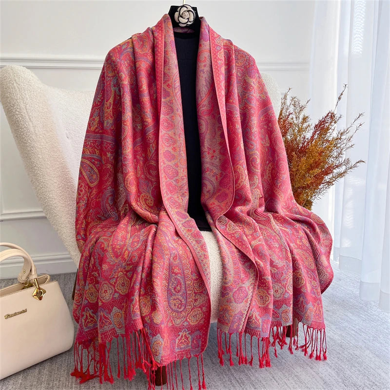 Scarf Cashmere Women Jacquard Pashmina Design Floral Female Thick Blanket Soft Bufanda Warm Shawl Poncho Stole