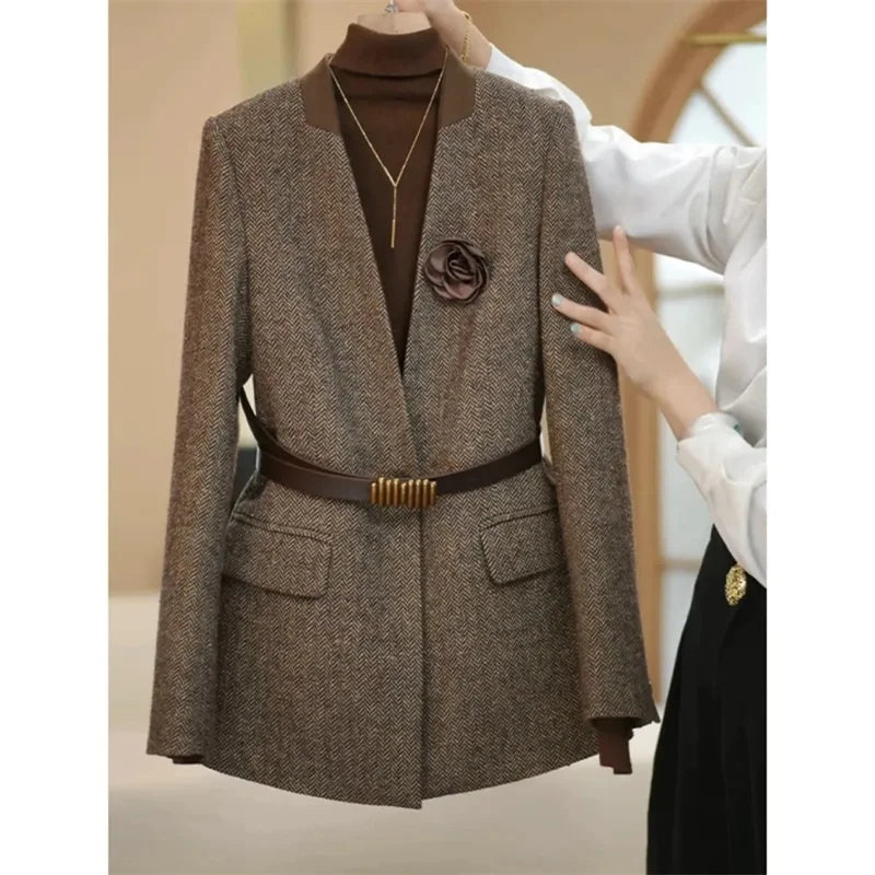 Coffee Suit Jacket Long Sleeve Suit Jacket Top