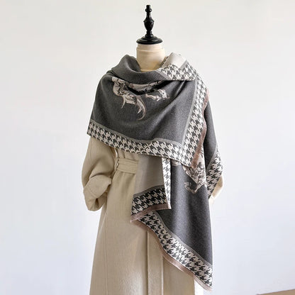 Luxury Women's Winter Cashmere Scarf - Horse Printed Tasseled Pashmina Shawl Wrap, Bandana & Poncho