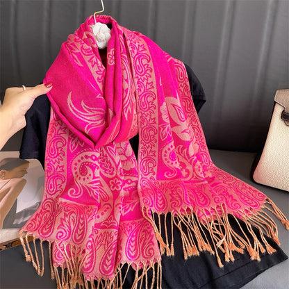 Pashmina Shawl Lady Wrap Warm Winter Scarves Design Print Female Foulard Cotton Stoles Scarf 2023