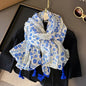 Viscose Cotton Scarf Aztec Paisley Floral Shawl Wraps Lady Thin Scarves Fashion Tassel