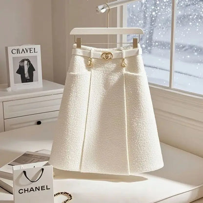 Tweed Mini Skirt Slim High Waist Elegant Fashion