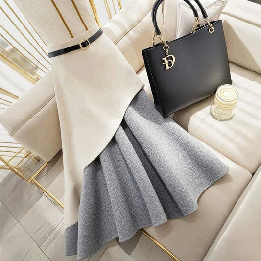 Casual grey White Patchwork Skirt