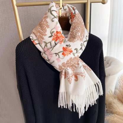 Warm Cashmere Scarf for Women Embroidery Pashmina Blanket Thick Shawl Wrap Neckerchief Bufanda Echarpe Poncho