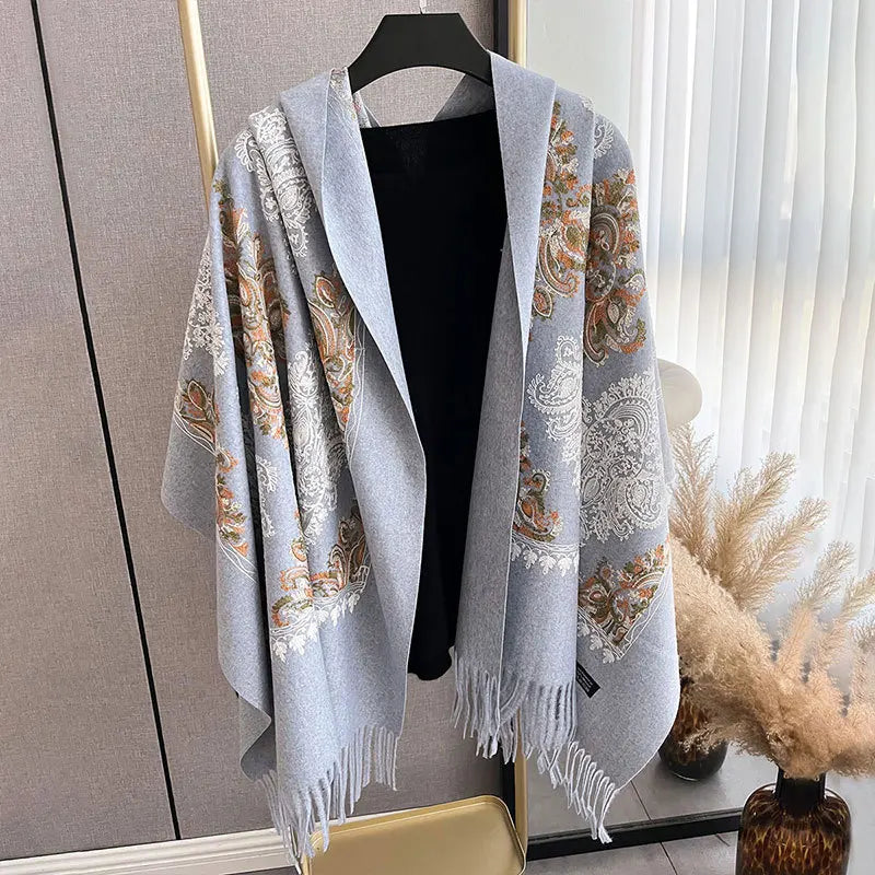 Cashmere Scarf for Women Floral Embroidery Pashmina Blanket Thick Shawl Wrap Neckerchief Elegant Lady Poncho Bufanda