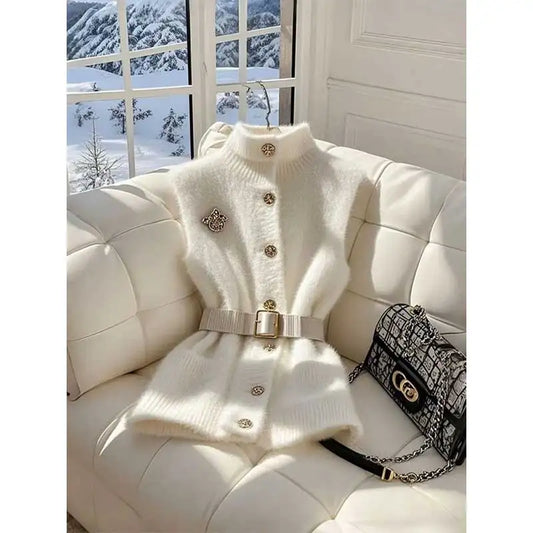 Stand-up Collar Knitted Thin Sleeveless Vest Top