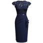 Elegant Floral Lace Ruffle Cap Sleeve Knee Length Dress