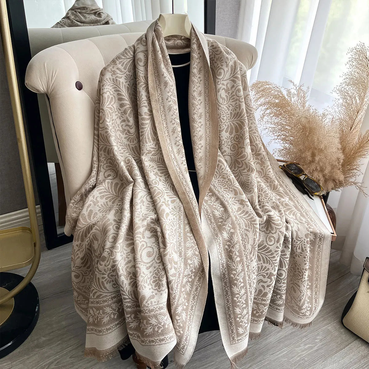 Long Hijab Scarf with Golden Thread Spring Autumn Sun Protection Shawl Wrap Decoration Headscarf