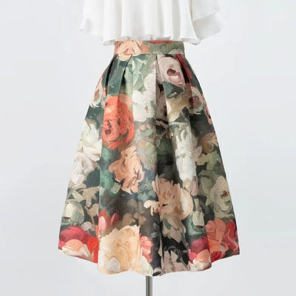 Floral Vintage Painting Chic High Waist Ball long skirt