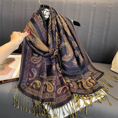 Pashmina Shawl Lady Wrap Warm Winter Scarves Design Print Female Foulard Cotton Stoles Scarf 2023