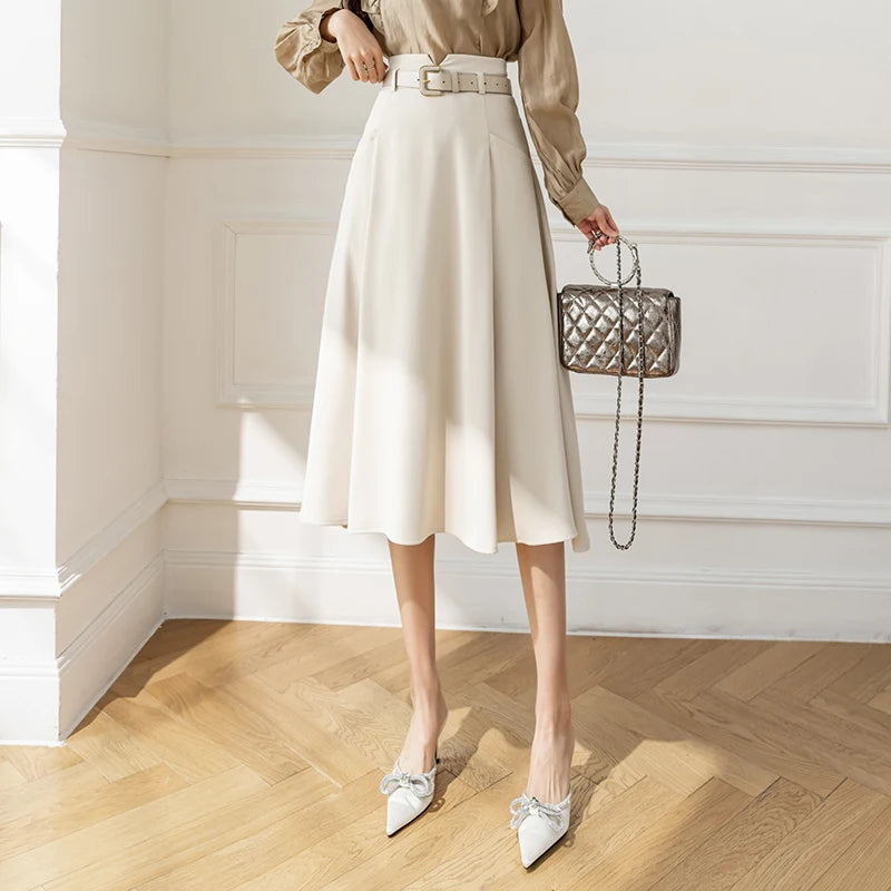 High Waist Casual Mid Length Patchwork Skirt