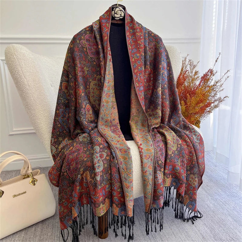 Scarf Cashmere Women Jacquard Pashmina Design Floral Female Thick Blanket Soft Bufanda Warm Shawl Poncho Stole