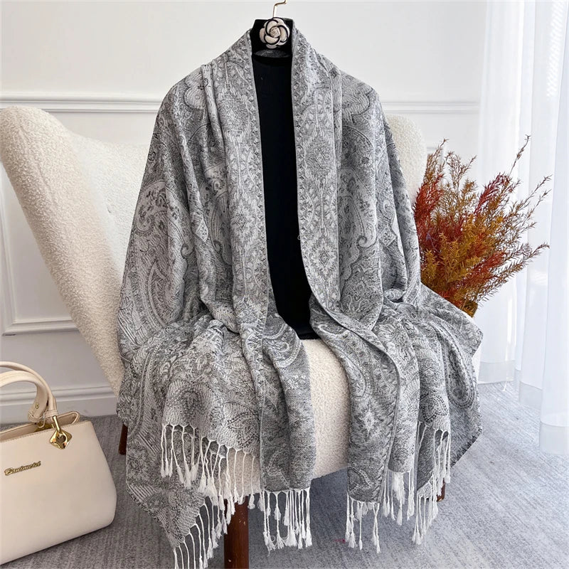 Scarf Cashmere Women Jacquard Pashmina Design Floral Female Thick Blanket Soft Bufanda Warm Shawl Poncho Stole