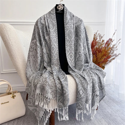 Scarf Cashmere Women Jacquard Pashmina Design Floral Female Thick Blanket Soft Bufanda Warm Shawl Poncho Stole