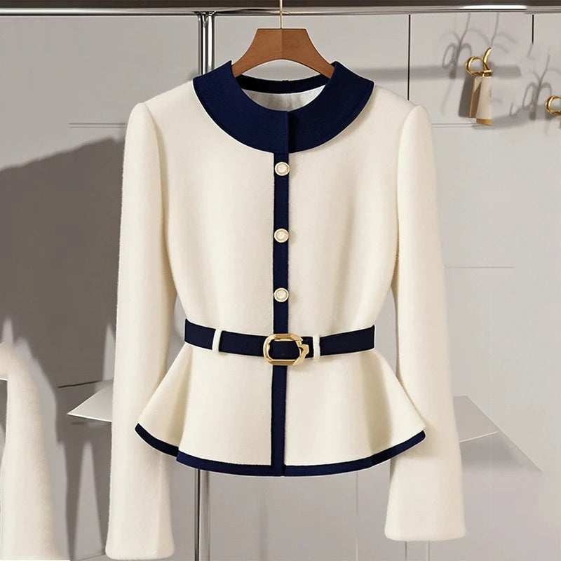 New Fashion Knit Coat Top with Waistline Luxury Outwear