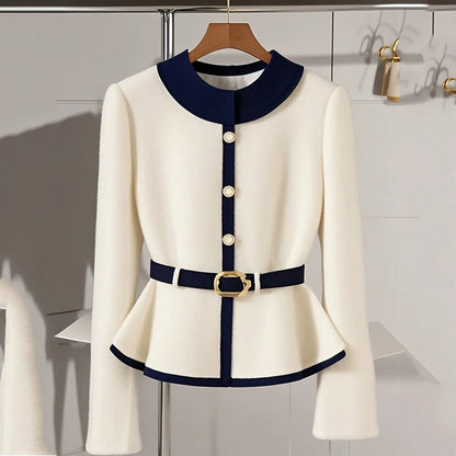 New Fashion Knit Coat Top with Waistline Luxury Outwear