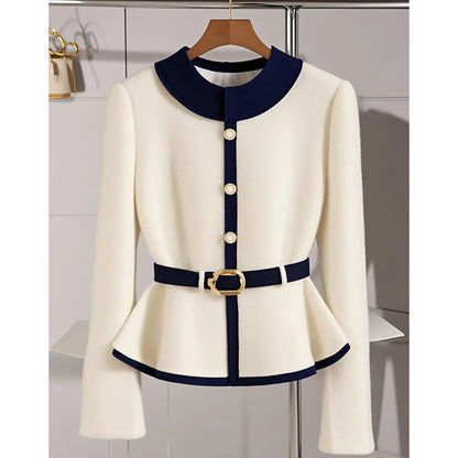 New Fashion Knit Coat Top with Waistline Luxury Outwear