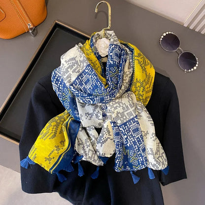 Viscose Cotton Scarf Aztec Paisley Floral Shawl Wraps Lady Thin Scarves Fashion Tassel