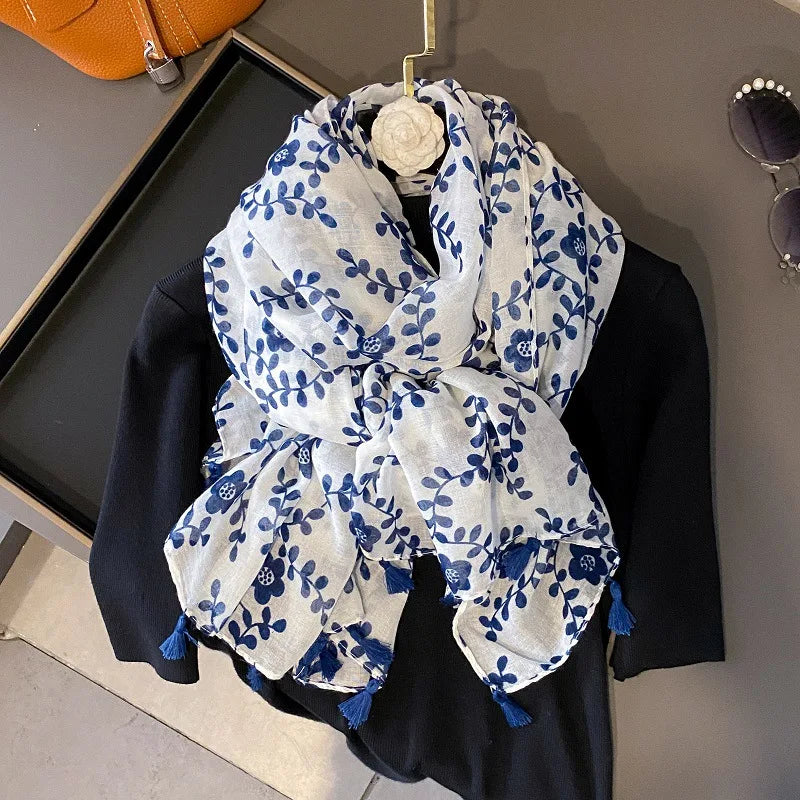 Viscose Cotton Scarf Aztec Paisley Floral Shawl Wraps Lady Thin Scarves Fashion Tassel