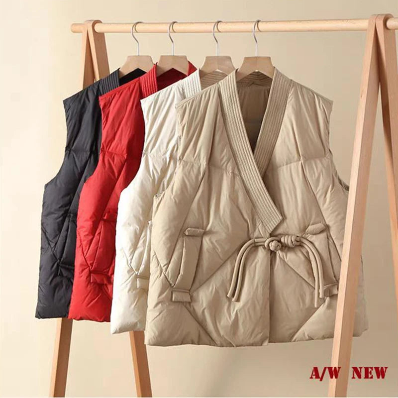 Cropped Vest JacketsSleeveless Puffer Waistcoat Street Style Vests Black Khaki Outwear