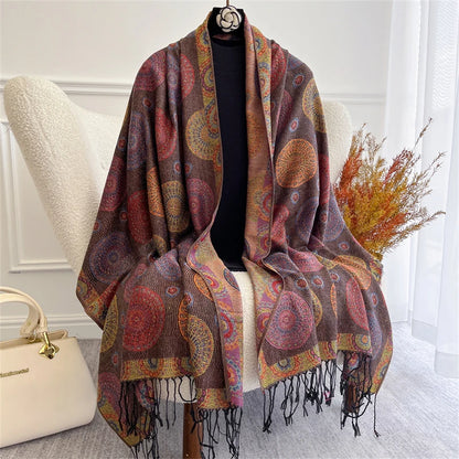 Scarf Cashmere Women Jacquard Pashmina Design Floral Female Thick Blanket Soft Bufanda Warm Shawl Poncho Stole