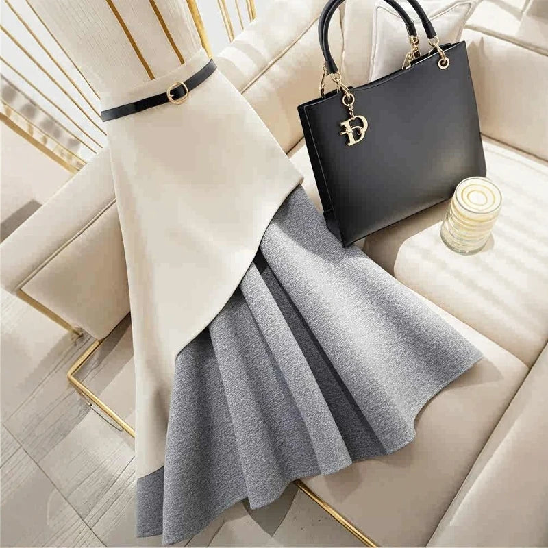 Casual grey White Patchwork Skirt